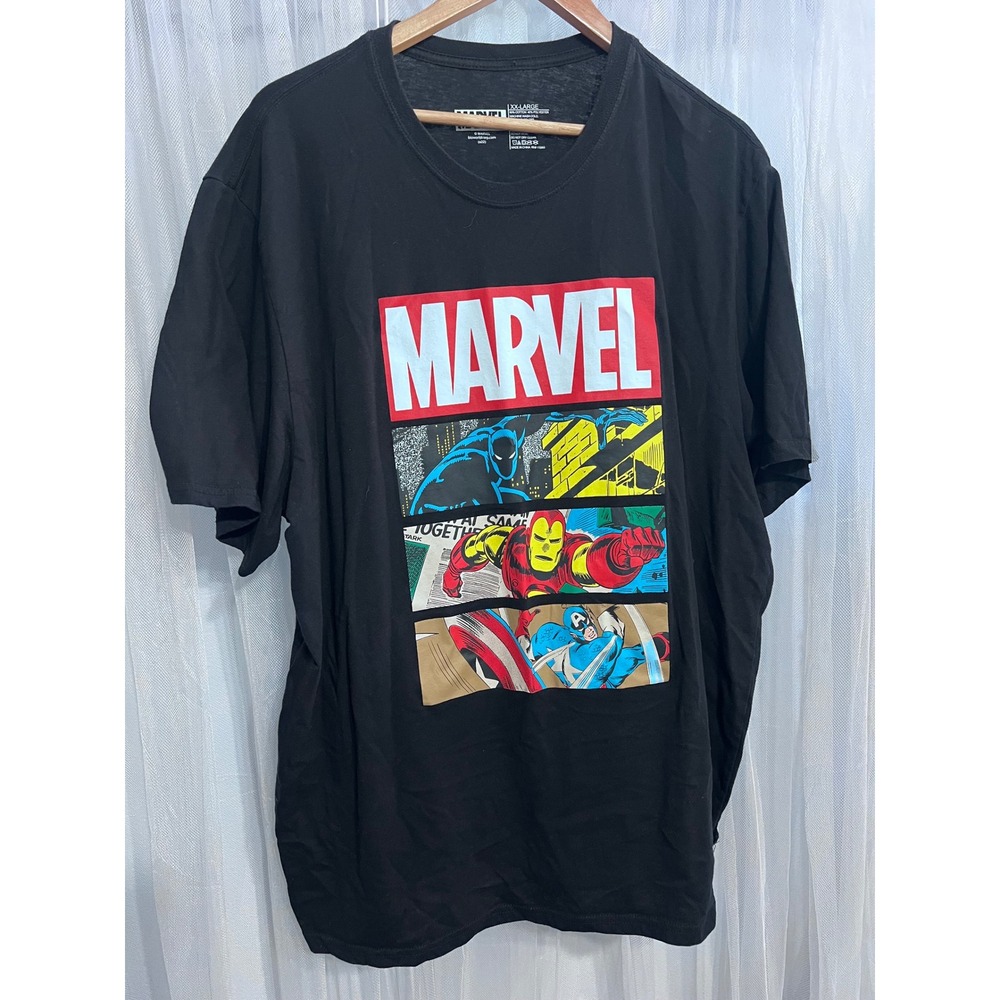 Marvel Black Panther Iron Man Captain America Graphic T-Shirt Mens XXL Black